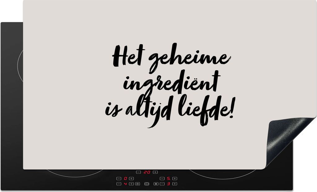 KitchenYeah Herdabdeckplatte Taupe - Zitat - Die geheime Zutat ist immer die Liebe! , 91x52cm, Küche Deko, Glaskeramikfeld Herdabdeckung, Abdeck...