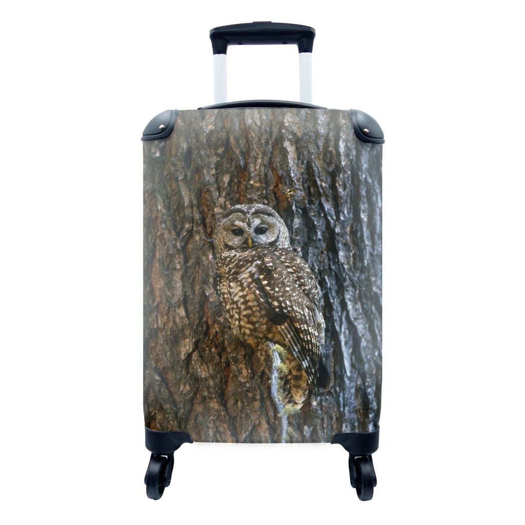 MuchoWow Koffer Handgepäck Trolley Rollkoffer Kleine Reisekoffer mit 4 Rollen - Camouflage - Eule - Baum - Cabin Size < 55x40x23 cm & 55x40x20 c...