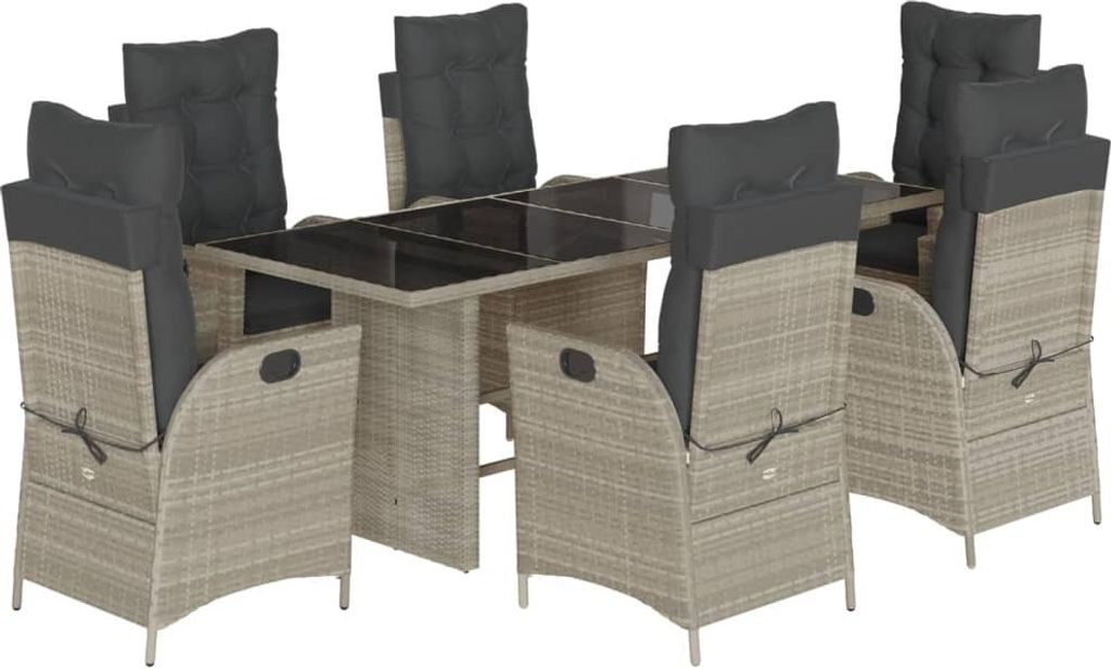 vidaXL 7-tlg. Garten-Essgruppe mit Kissen Hellgrau Poly Rattan