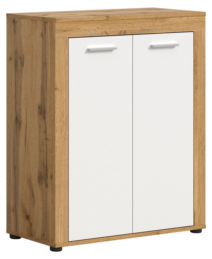 Jam Schuhschrank 2 Türen weiß, Eiche Nachbildung.
