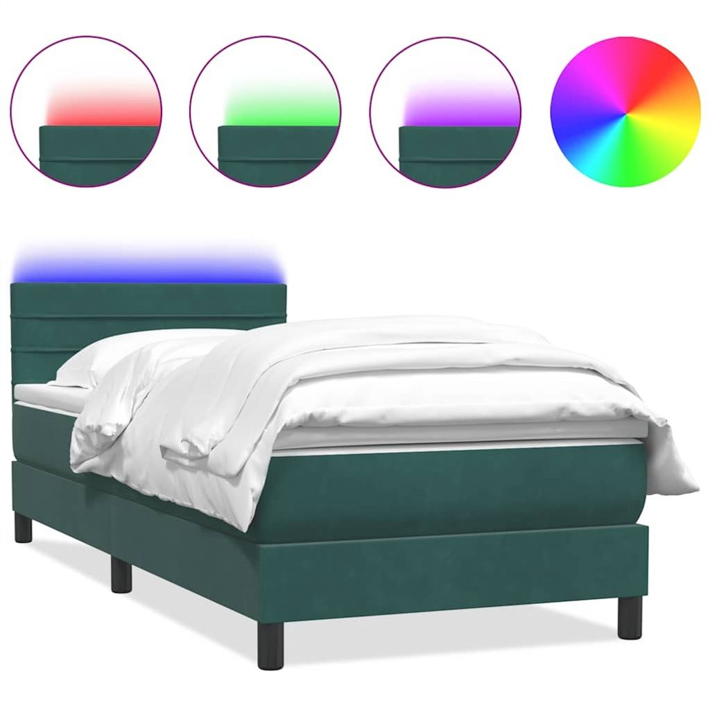 Boxspringbett mit Matratze & LED Dunkelgrün 80x220 cm Samt