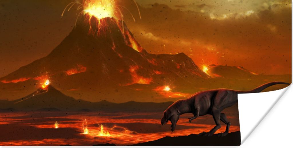 MuchoWow Poster Dino - Vulkan - Lava - Illustration - Jungen - Kinder 150x75 cm - ohne Rahmen