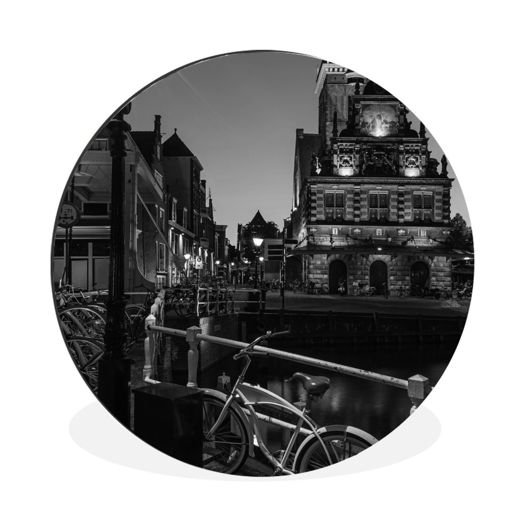 MuchoWow Aluminium Wandkreis Alkmaar - Kanal - Schwarz - Weiß Ø 30 cm Wanddeko Modern Wohnzimmer - Wand Bild - Wohnzimmer - Runde Bilder - Alub...