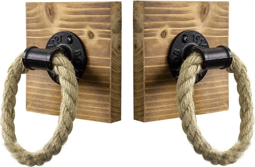 Set de 2 porte-serviettes tube industriel avec corde et bois marron