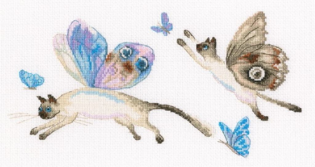 RTO Kreuzstich-Set 'Fliegende Katzen', Zählmuster, 26,5x13,5cm