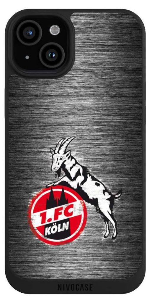 NIVOCASE Handyhülle für Apple iPhone 15 Plus Hülle NIVOpure Case Schwarz 1. FC Köln Metallic Look Offizielles Lizenzprodukt