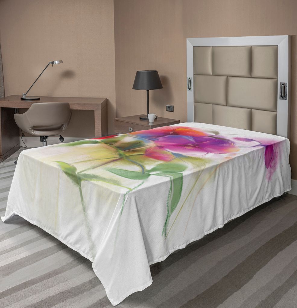 ABAKUHAUS Blume Bettlaken, Romantisch Buntig Aquarell Look Blumenstrauss Muster, weiches bequemes oberes Bettlaken für ein dekoratives Bett 1 Stü...