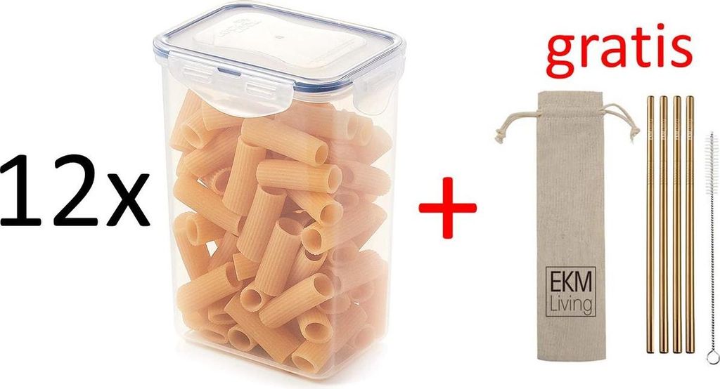 Lock & Lock Frischhaltedosen Set 12-teilig HPL809 je 1,3 Liter + Gratis 4er Set EKM Living Edelstahl Trinkhalme