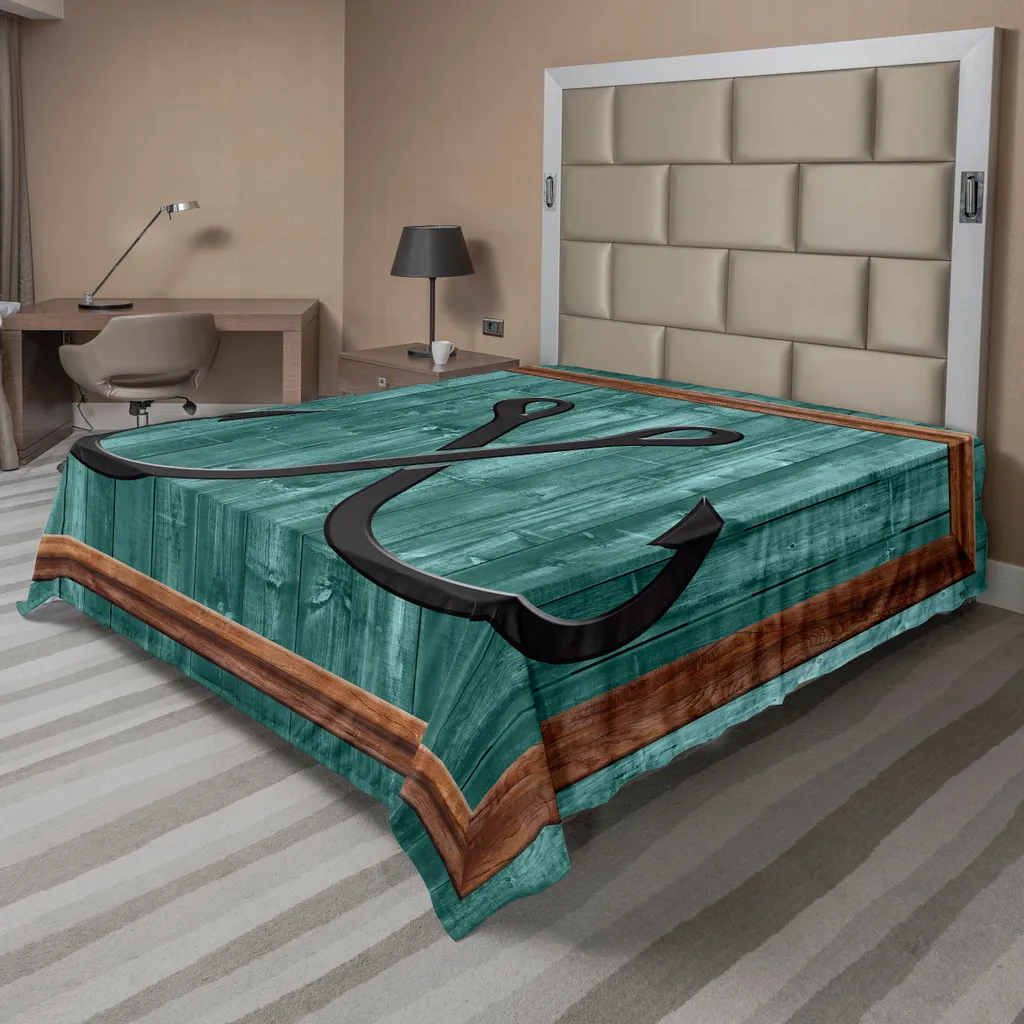 Drap supérieur doux motif ancre 266x260cm gris pâle et caramel moderne
