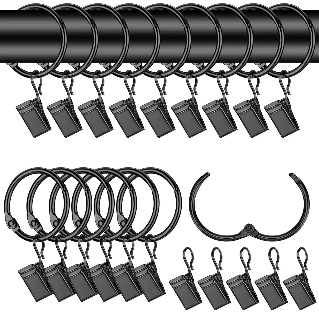 Clips pour Rideaux de Salon et Douche - Anneaux Métalliques 32mm Noir