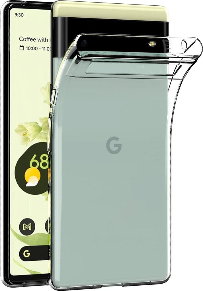 A transparent phone case is shown on a white background, partially covering a smartphone.