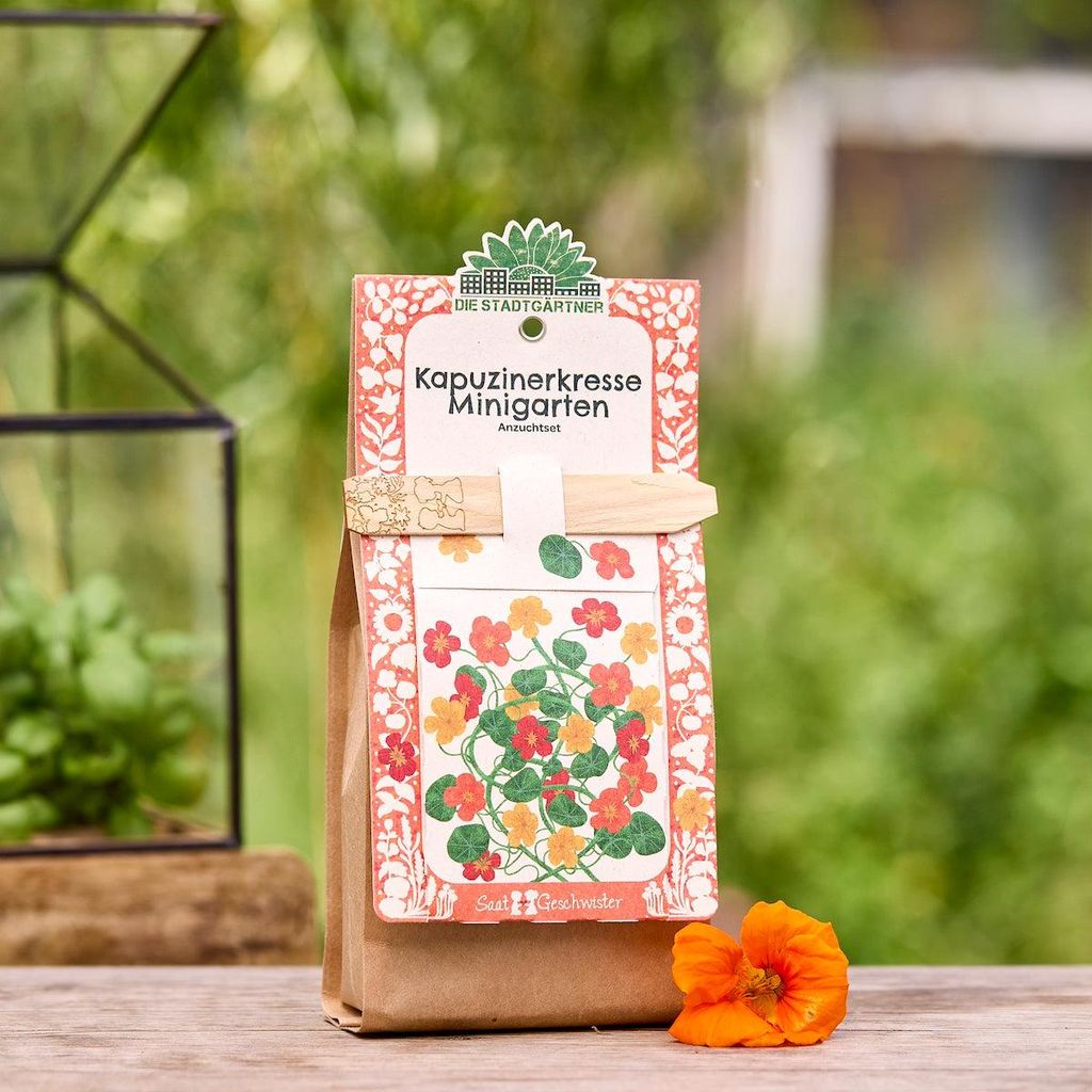 Anzuchtset Minigarten -Kapuzinerkresse – Alles-in-einem Set mit -Saatgut, Anzuchterde, Pflanzstäbchen & Pflanzgefäß – Essbare Blüten & Blä...