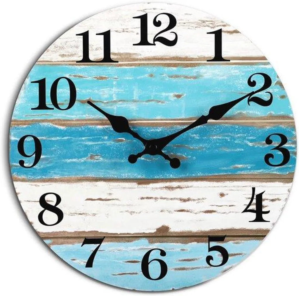 Horloge murale bleue vintage silencieuse sans tic-tac motif plage