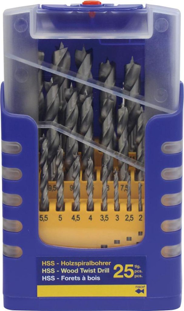 Sada 25 kusů spirálových vrtáků do dřeva Fisch HS, 1–13 mm Obrázek produktu 