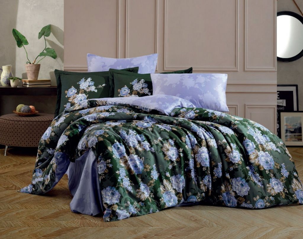 L'Essentiel Linge de Maison, Adriana - Green, Exklusives Satin-Einzelbettbezug-Set (DE), Exklusiver Satin aus 100 % Baumwolle, Grün, 135 x 200 cm