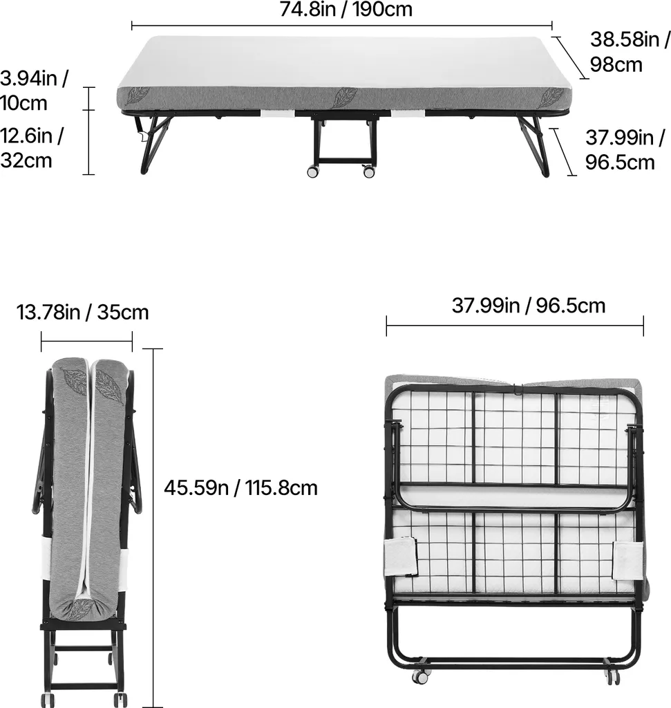Lit pliant robuste 204kg avec matelas mémoire de forme haute densité - 8