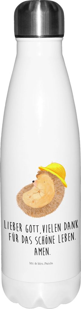 Mr. & Mrs. Panda Trinkflasche Igel Beten - Weiß - Geschenk, Sonnenhut, Lustige Sprüche, Dankbar, trinkflaschen, thermosflaschen, Genießen, Therm...