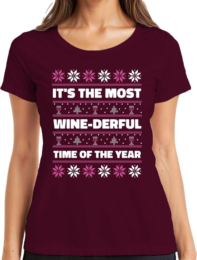 It's the most wine-derful time of the year - Ugly Christmas Sweater Weihnachten Damen T-Shirt, Burgundy, XL