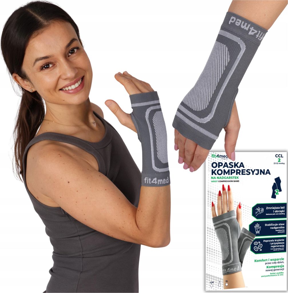 FIT4MED | Kompressionsbandage für das Handgelenk Handbandage, Größe L - elastisch, Kompressionsklasse II (23–32 mmHg), EasyGrip stabilisierend