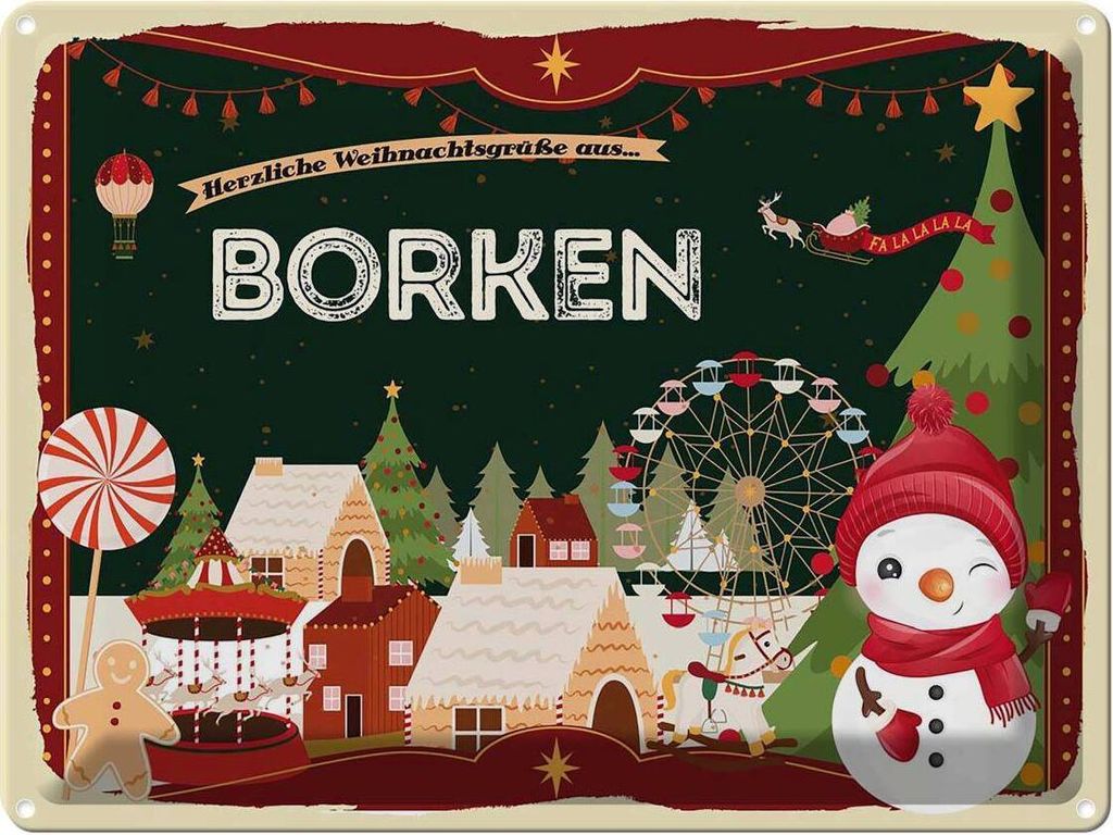 vianmo Blechschild 30x40 cm Weihnachtsgrüße aus Borken Weihnachten