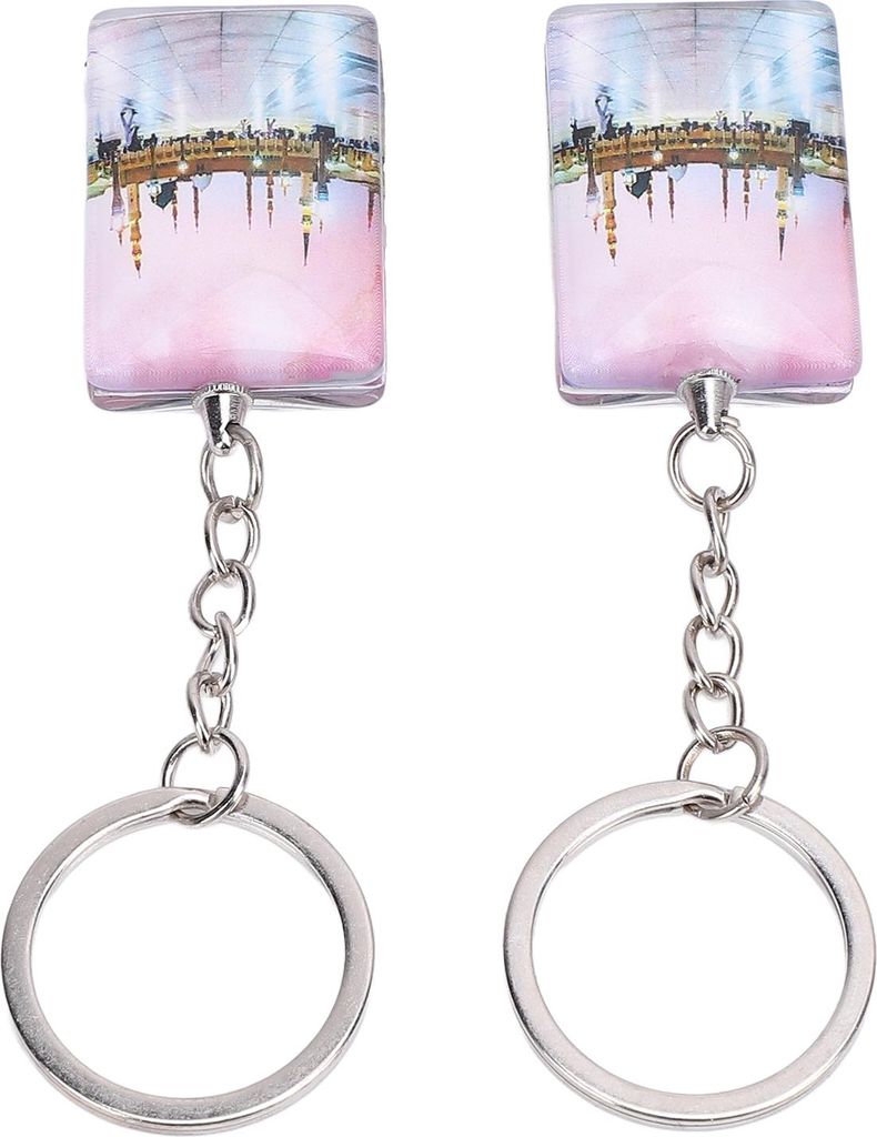 2 Stück Souvenir-Schlüsselanhänger, doppelseitiger rechteckiger Anhänger, Acryl, Edelstahl-Schlüsselring