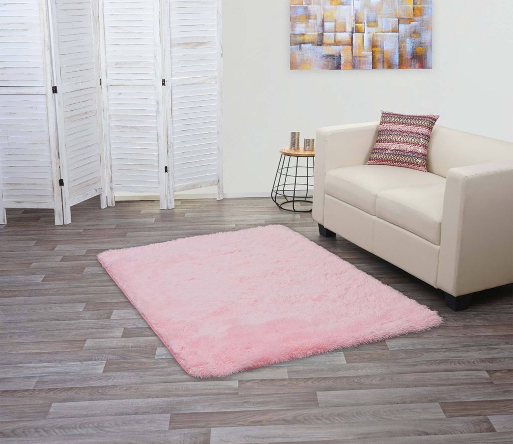 Teppich HWC-F69, Shaggy Läufer Hochflor Langflor, Stoff/Textil flauschig weich 160x120cm rosa
