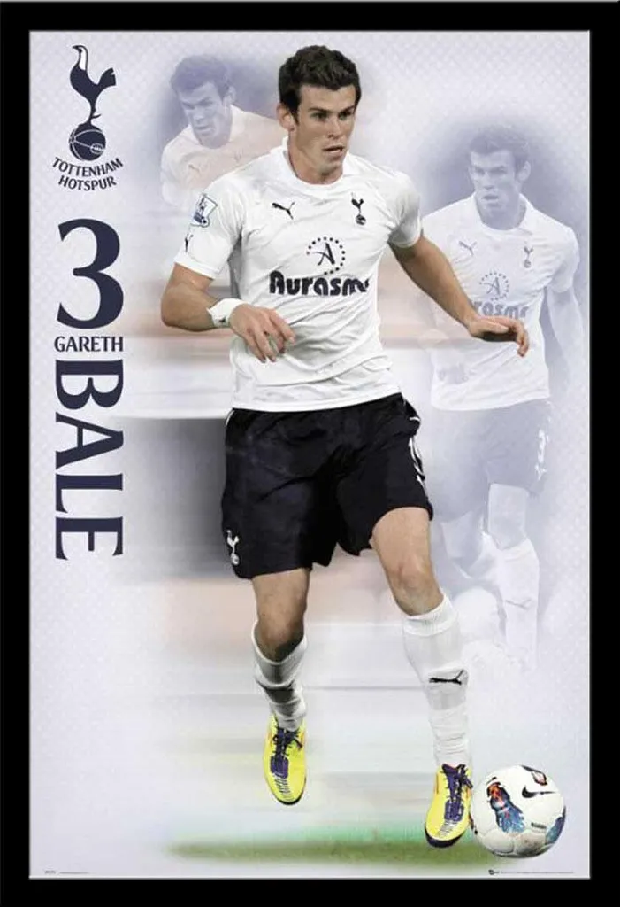 Poster Tottenham Bale 11/12 Shinsuke avec Cadre Noir MDF 61x91,5 cm