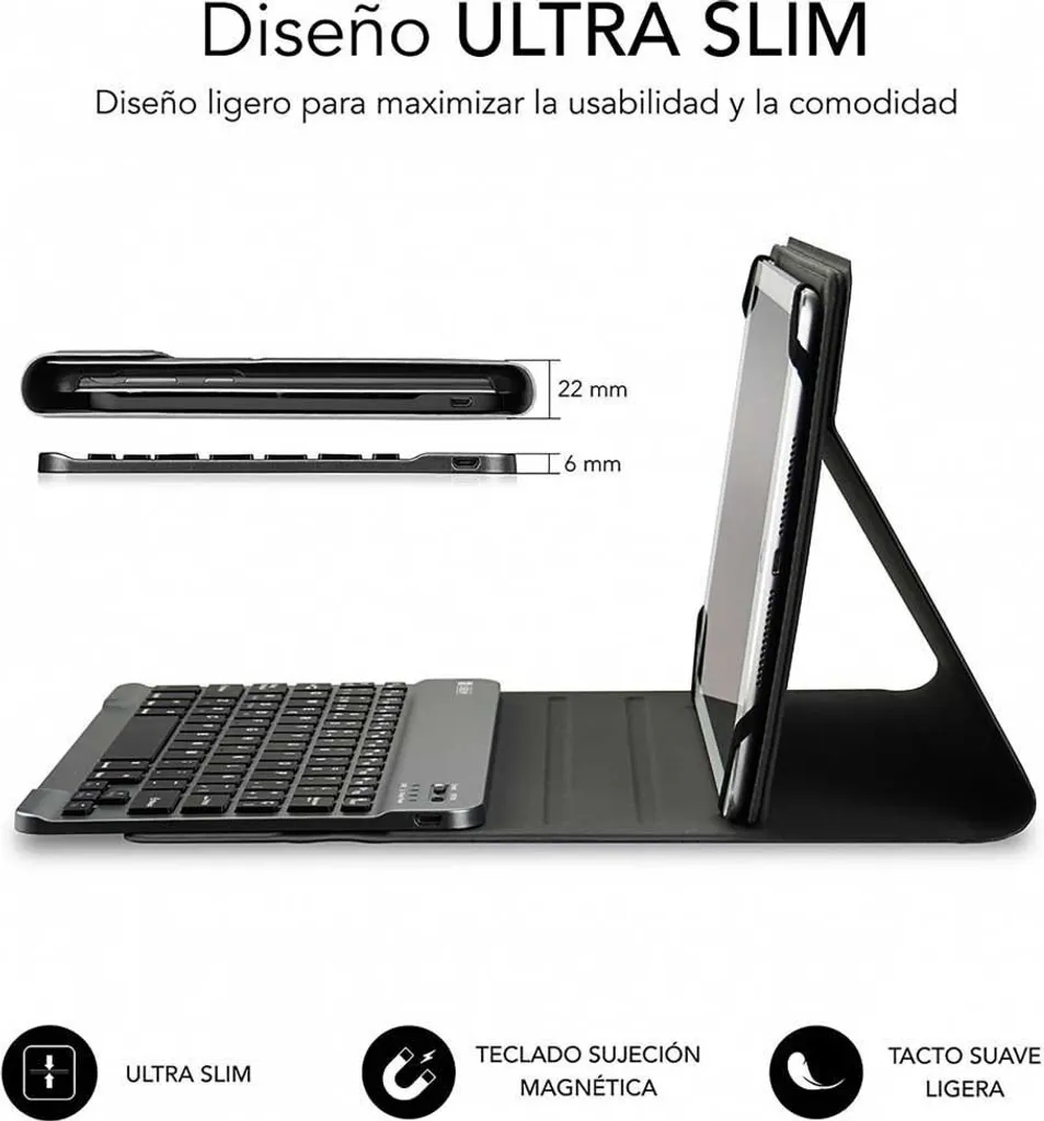 Clavier Bluetooth Subblim Keytab Pro Noir : Étui Universel Fine et Rigide - 7
