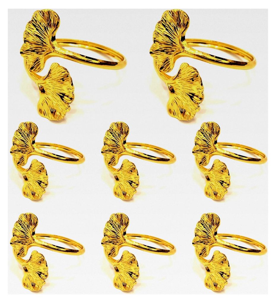 Serviettenringe mit Blättern, 8 Stück – Ginkgo Biloba Blatt Serviettenringe in Gold – Herbstliche Serviettenringhalter für Feiertage und Tha...