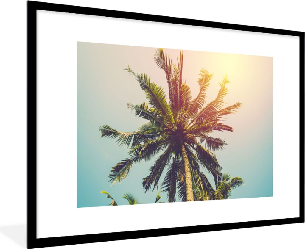 MuchoWow Gerahmtes Poster Palme - Sommer - Tropisch - Sonne 90x60 cm - Poster mit Schwarzem Bilderrahmen Wandposter Rahmen Foto Bilder - Wanddeko...
