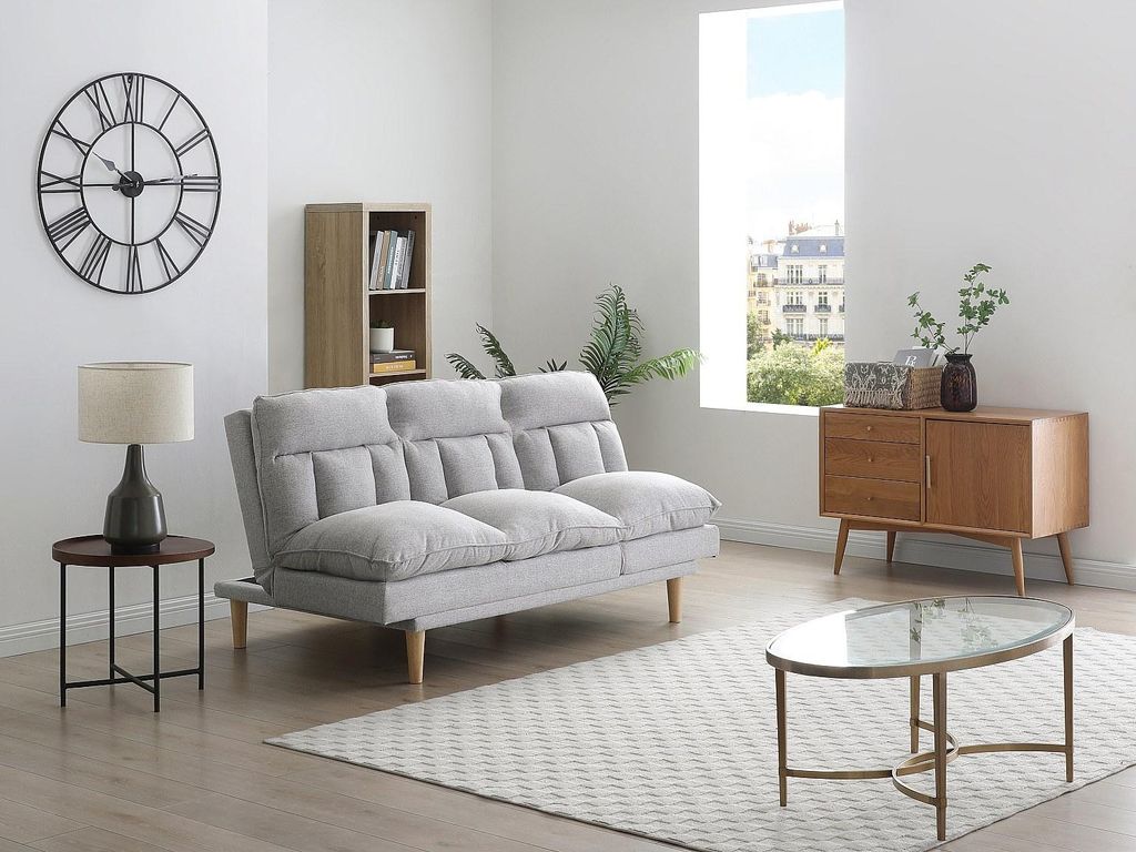 3-Sitzer-Klappsofa aus hellgrauem PALOBU-Stoff