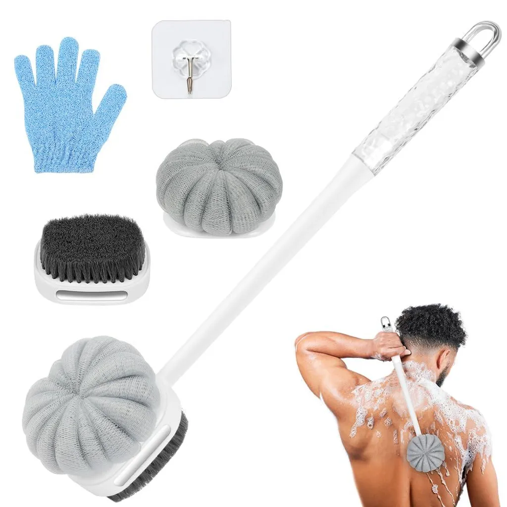 Brosse de douche pour gommage avec manche long détachable coloris blanc