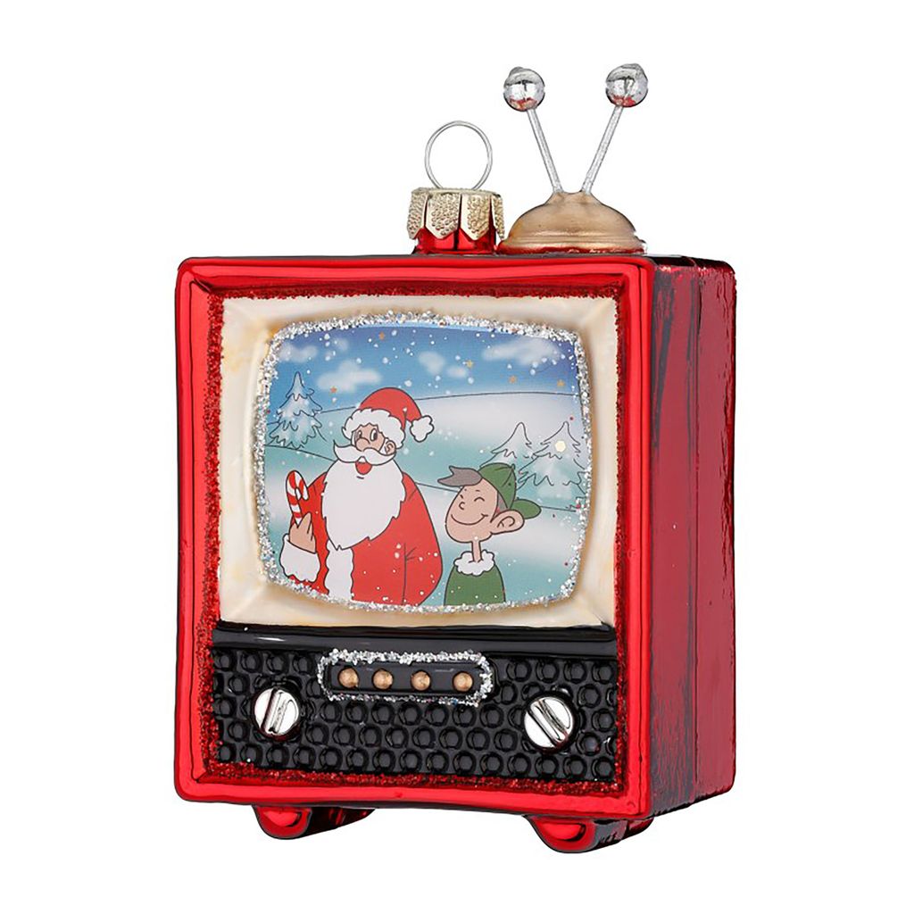 Christbaumschmuck Fernseher Figur 10,5cm Glas Rot