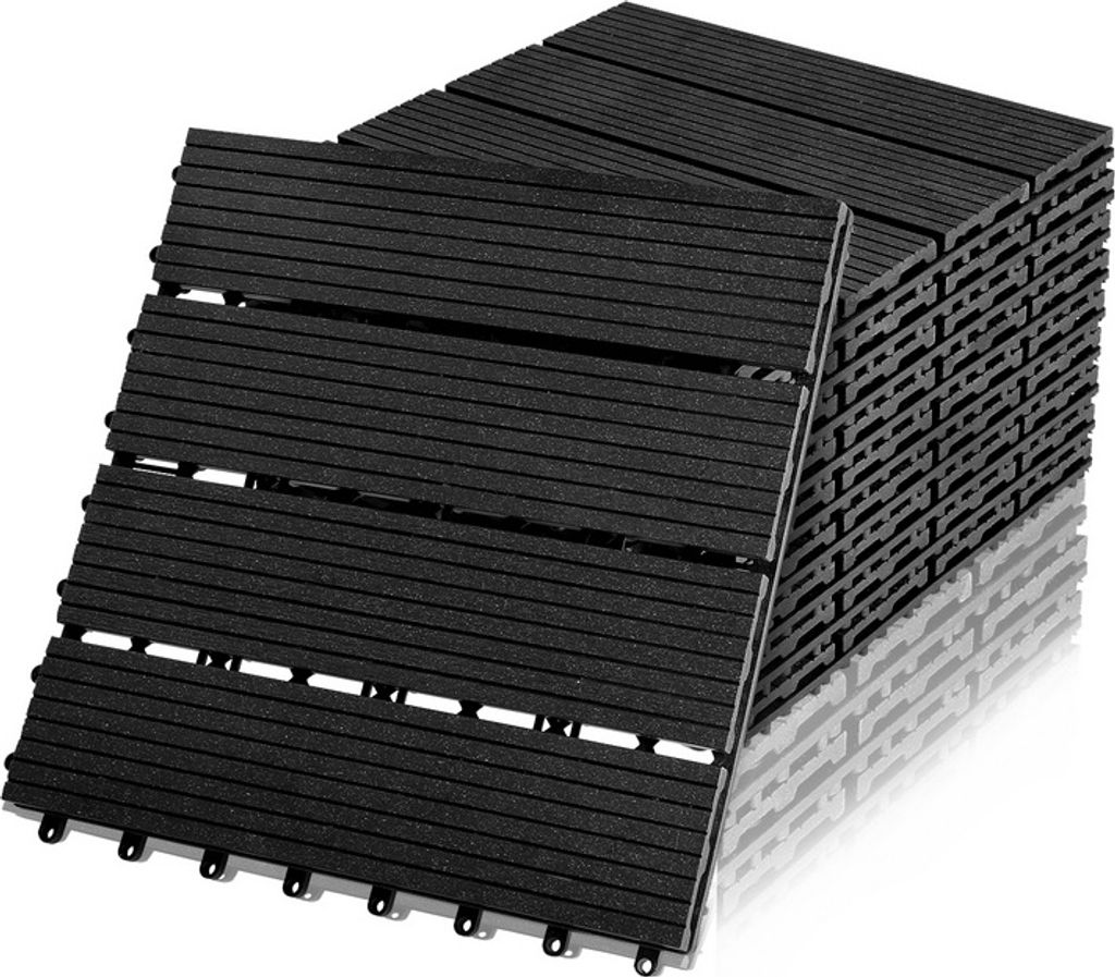 SWANEW Terrassenfliesen Holzfliesen WPC Fliesen 44er Kunststoff 4m² Garten 30x30cm Klickfliese Bodenbelag mit Drainage Anthrazit-grau