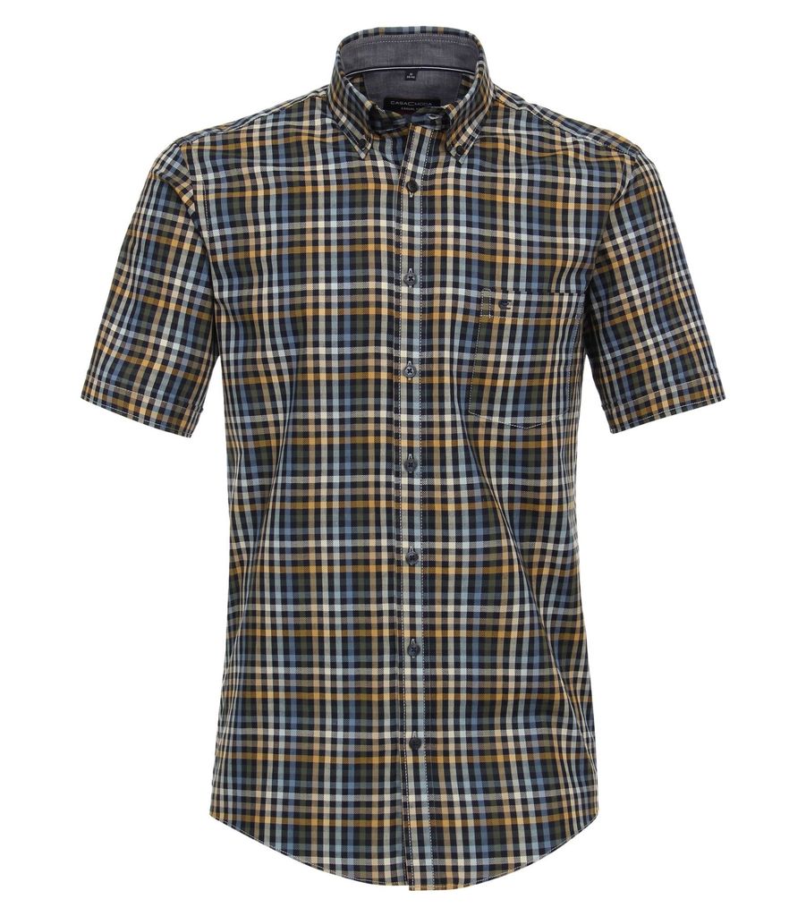 CASAMODA Herren Freizeithemd Kurzarm Button-Down Casual-Fit Beige kariert S