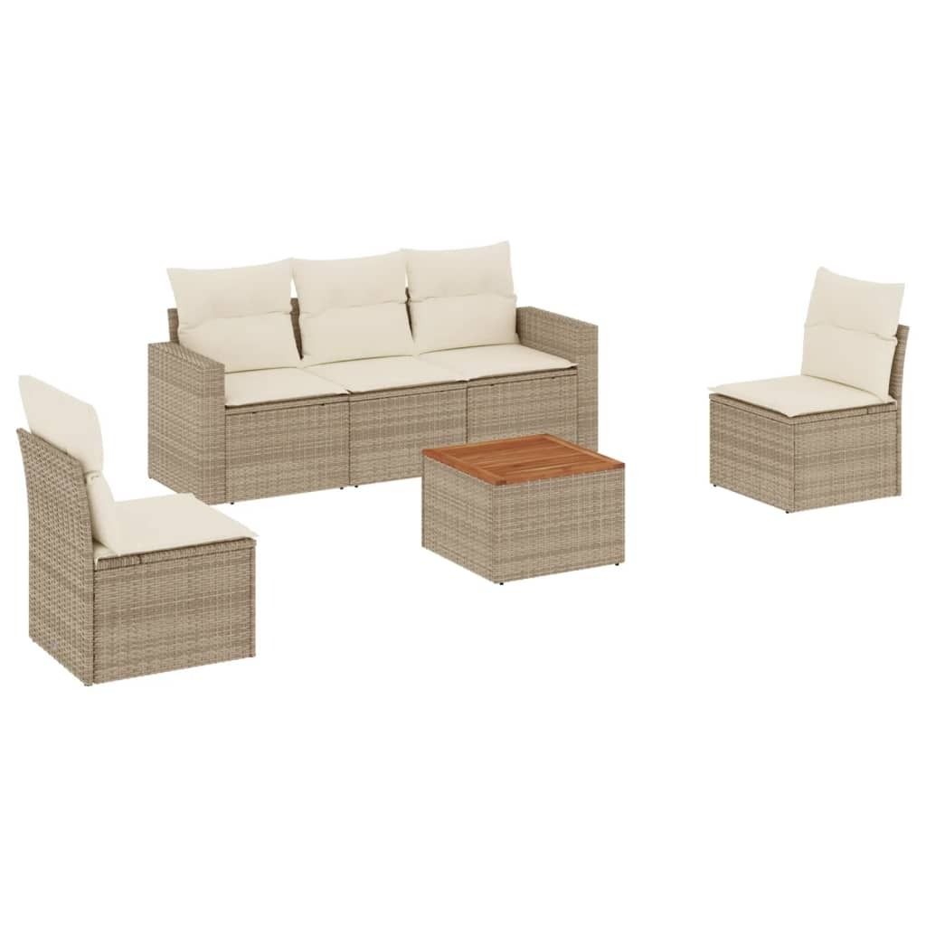 "2026 Aktion" 6-tlg. Garten-Lounge-Set - elegantes Design - Sitzgruppe/Gartengarnitur - mit Kissen Beige Poly Rattan - Terassenmöbel NeuMöbel911275