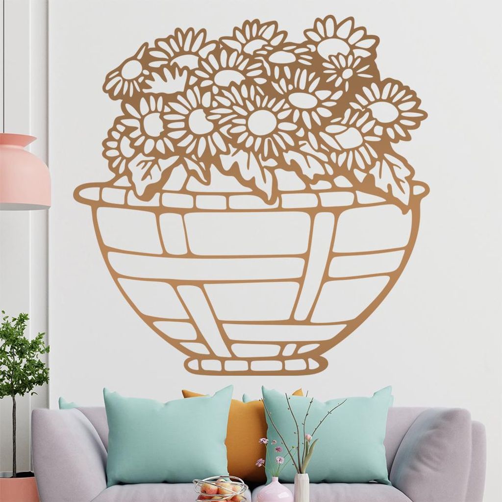 Sonnenblume - Korb - Pflanze Wandtattoo in 6 Größen - Wandaufkleber Wall Sticker - Dekoration, Küche, Wohnzimmer, Schlafzimmer, Badezimmer