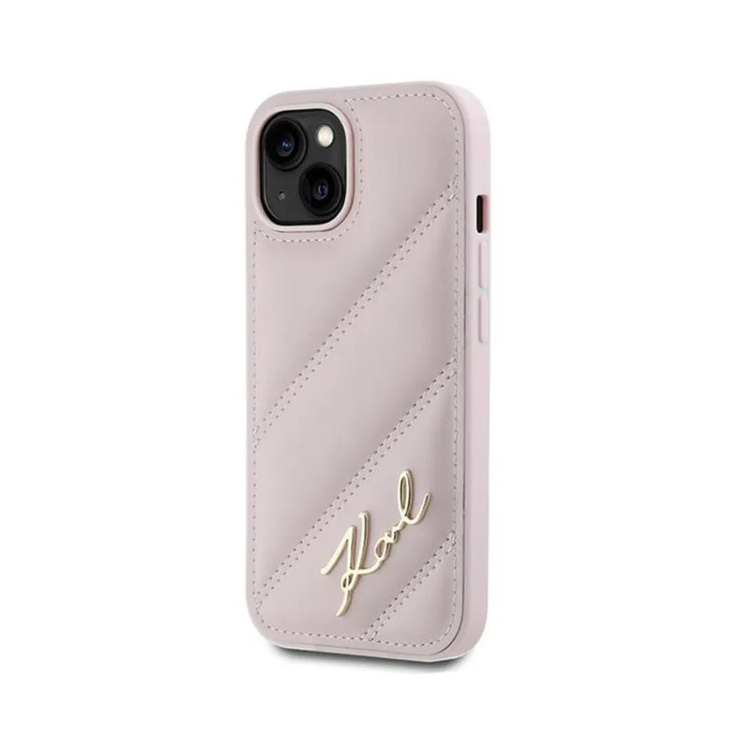 Karl Lagerfeld Klhcp15Spqdsmgp Custodia rigida per Iphone 15 / 14 / 13 6.1 Różowy/Pink Diagonal Quilted Script