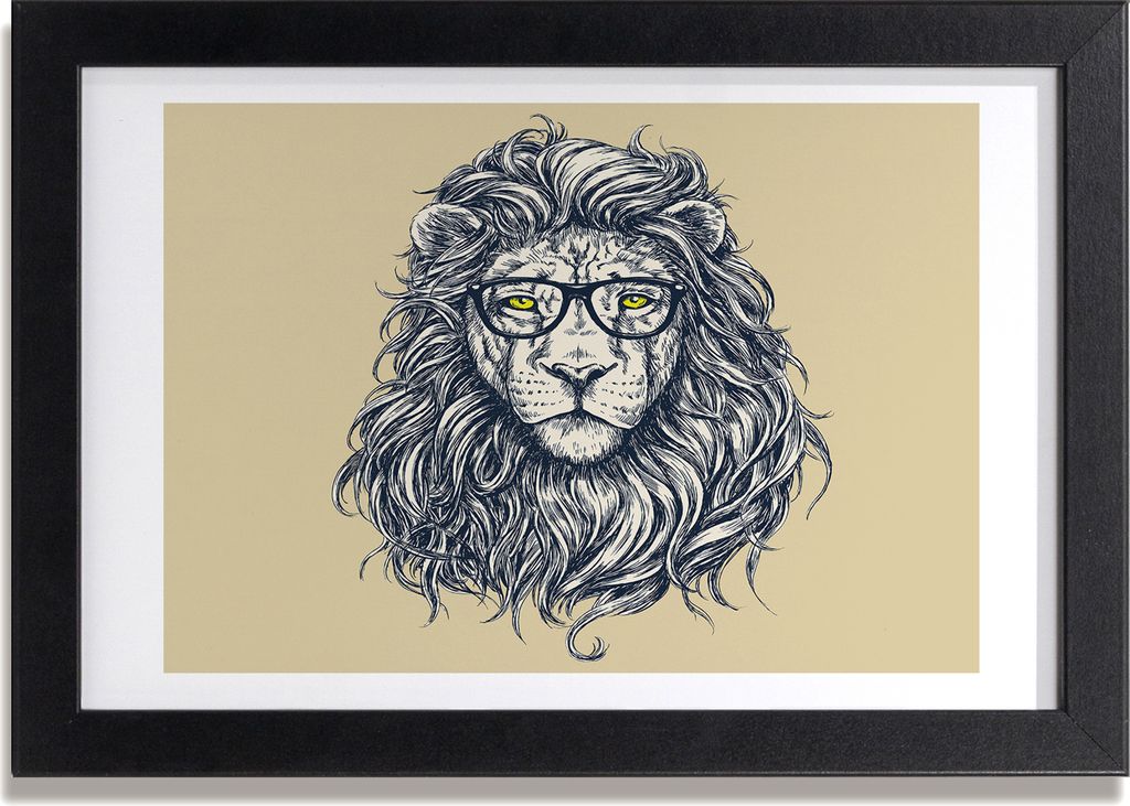 Bild 30x20 MDF-Rahmen, Wandkunst Löwe hipster