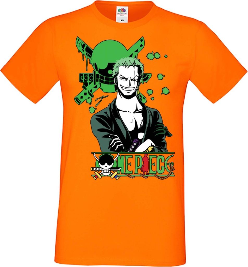 Herren T-Shirt Manga Anime One Manga Piece Anime Roronoa Zoro 03 Zoro, Man S / Orange