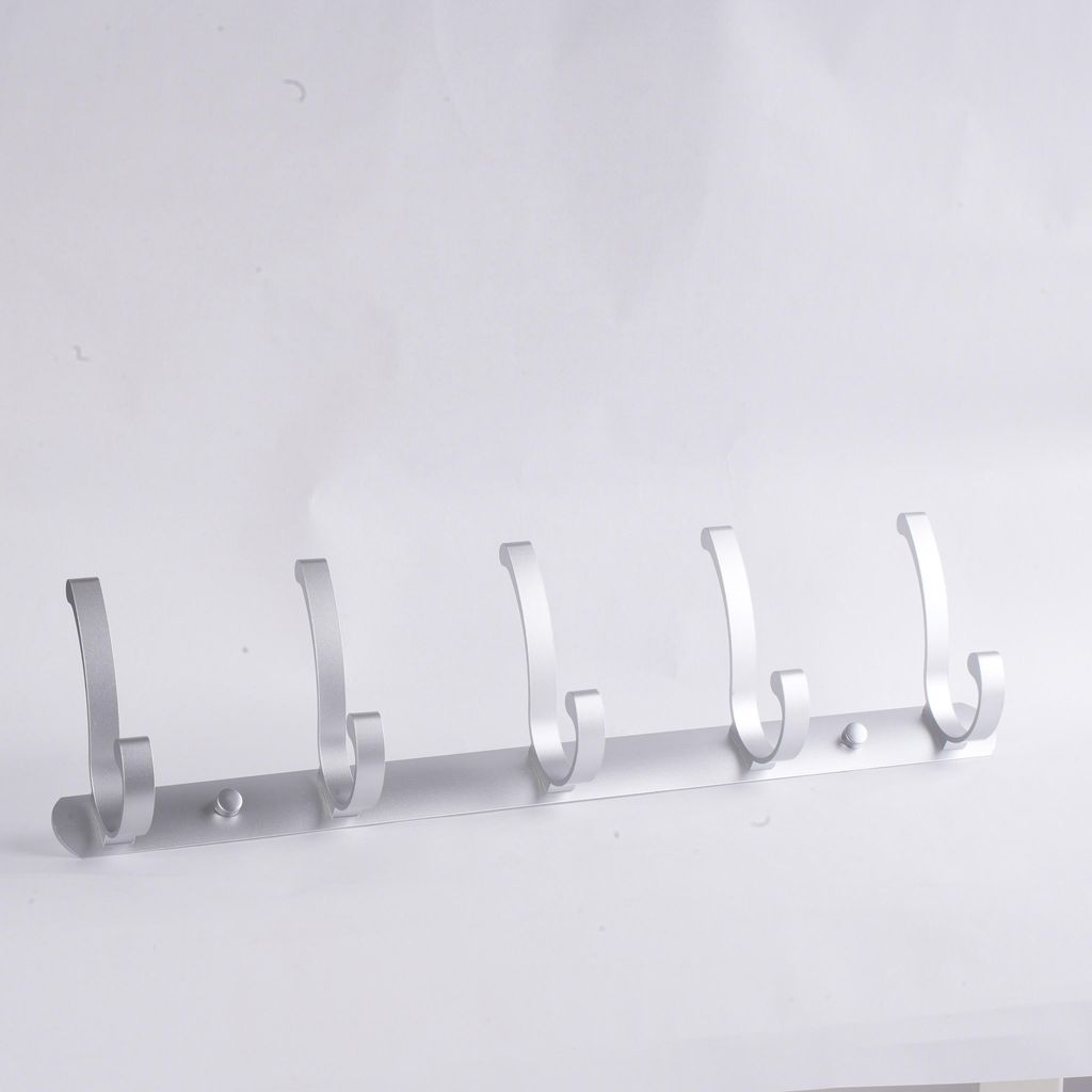 ARGODOM Wandgarderobe Aluminium 5 Haken silber – Wandhakenleiste Bad Küche