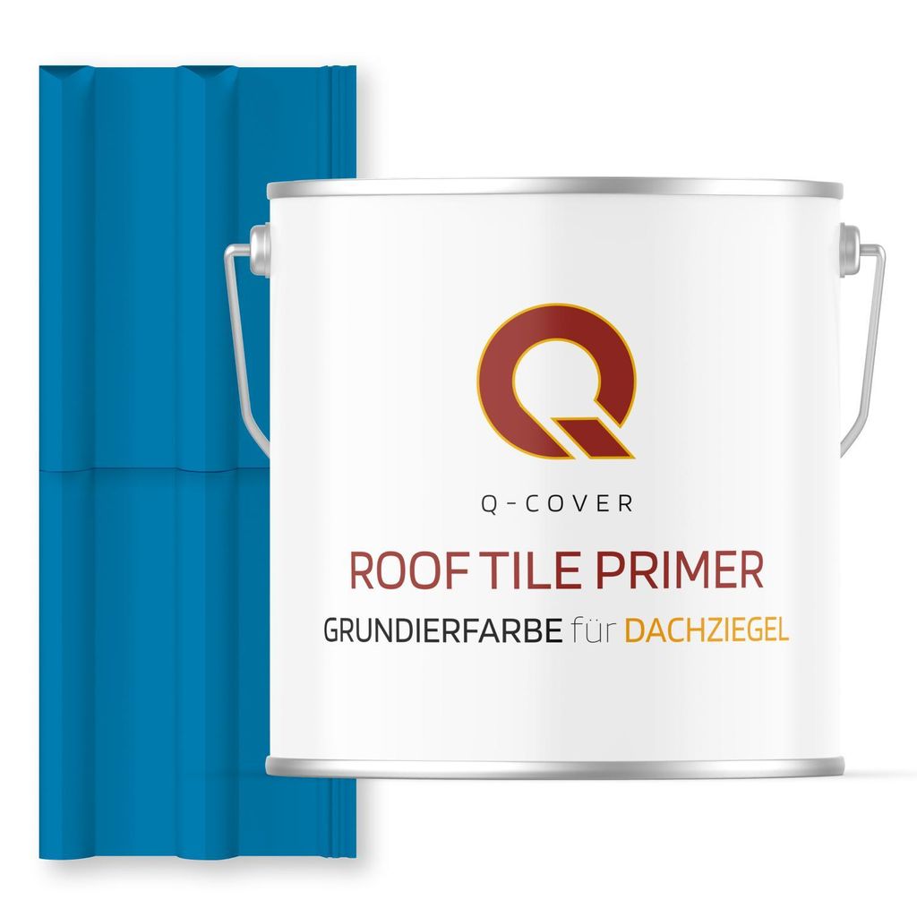 Grundierfarbe für Dachziegel Himmelblau RAL 5015 5 L | wetterfeste Dachbeschichtung | für Ziegel, Beton, Eternit | UV-beständig | Q-COVER