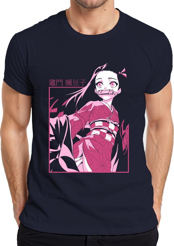 Nezuko Kimetsu no Yaiba Dämon Mädchen Bambus Anime Geschenk Herren T-Shirt, Navy, XXL