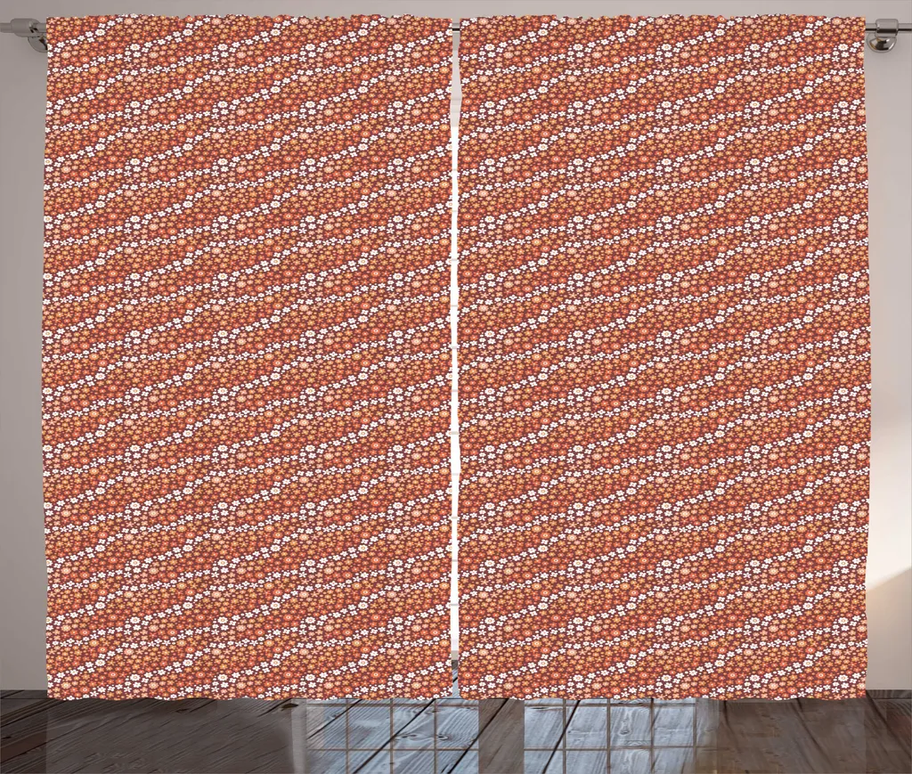 ABAKUHAUS Rideau Rustique à Fleurs Burnt Sienna 280x225cm avec Crochets