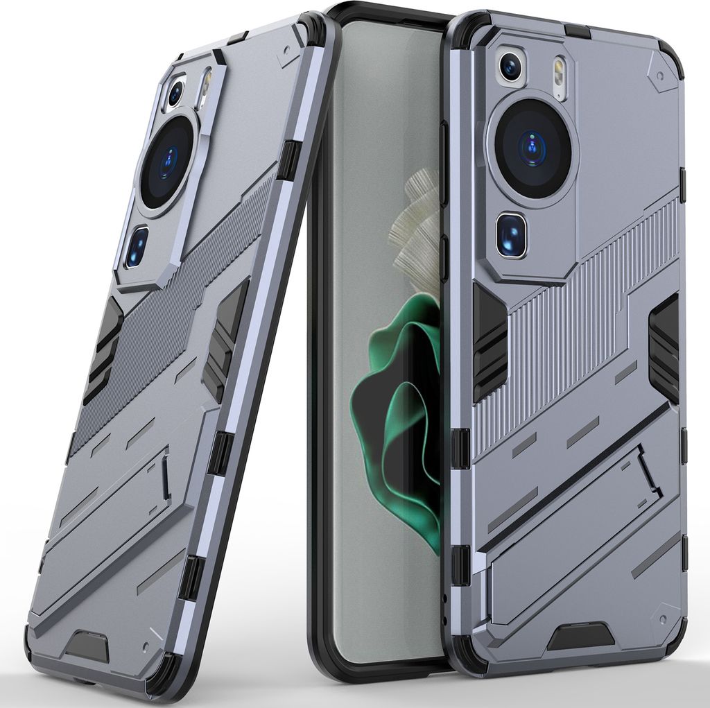 Armor Hülle für Huawei P60 / P60 Pro, Hybrid PC TPU Bumper Stoßfestes Schutzhülle mit Standfunktion Grau