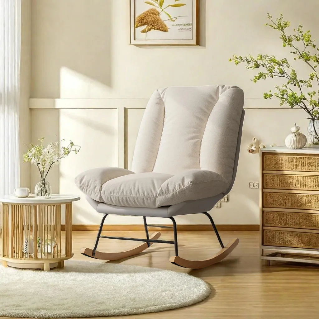 Fauteuil à bascule beige B avec dossier réglable et design compact