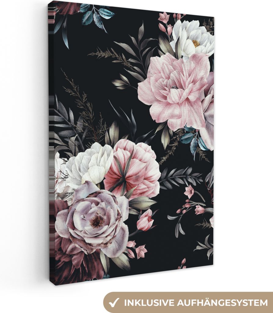 MuchoWow - Leinwandbilder - Vintage - Rosen - Romantisch - Blumen, Wandbild, Wanddeko Bilder Wohnzimmer, 20x30 cm