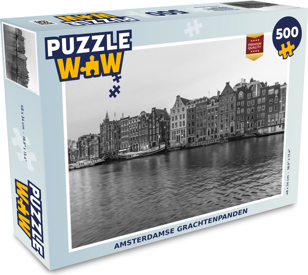 MuchoWow Puzzle 500 Teile Amsterdamer Grachtenhäuser - Schwarz und weiß - 500 Teile - Kinder - Selberbauen - Puzzlespiele
