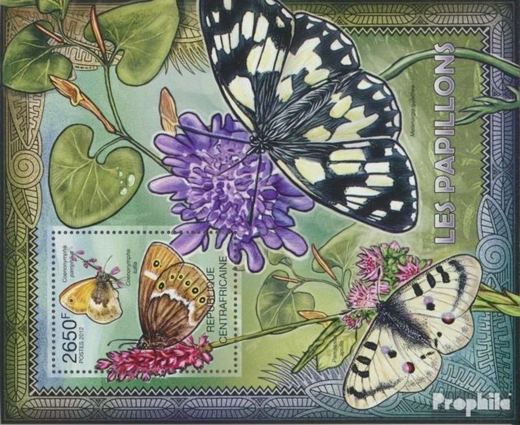 Briefmarken Zentralafrikanische Republik 2012 Mi Block 940 (kompl. Ausgabe) postfrisch Schmetterlinge (Ceononympha Pamphilus)