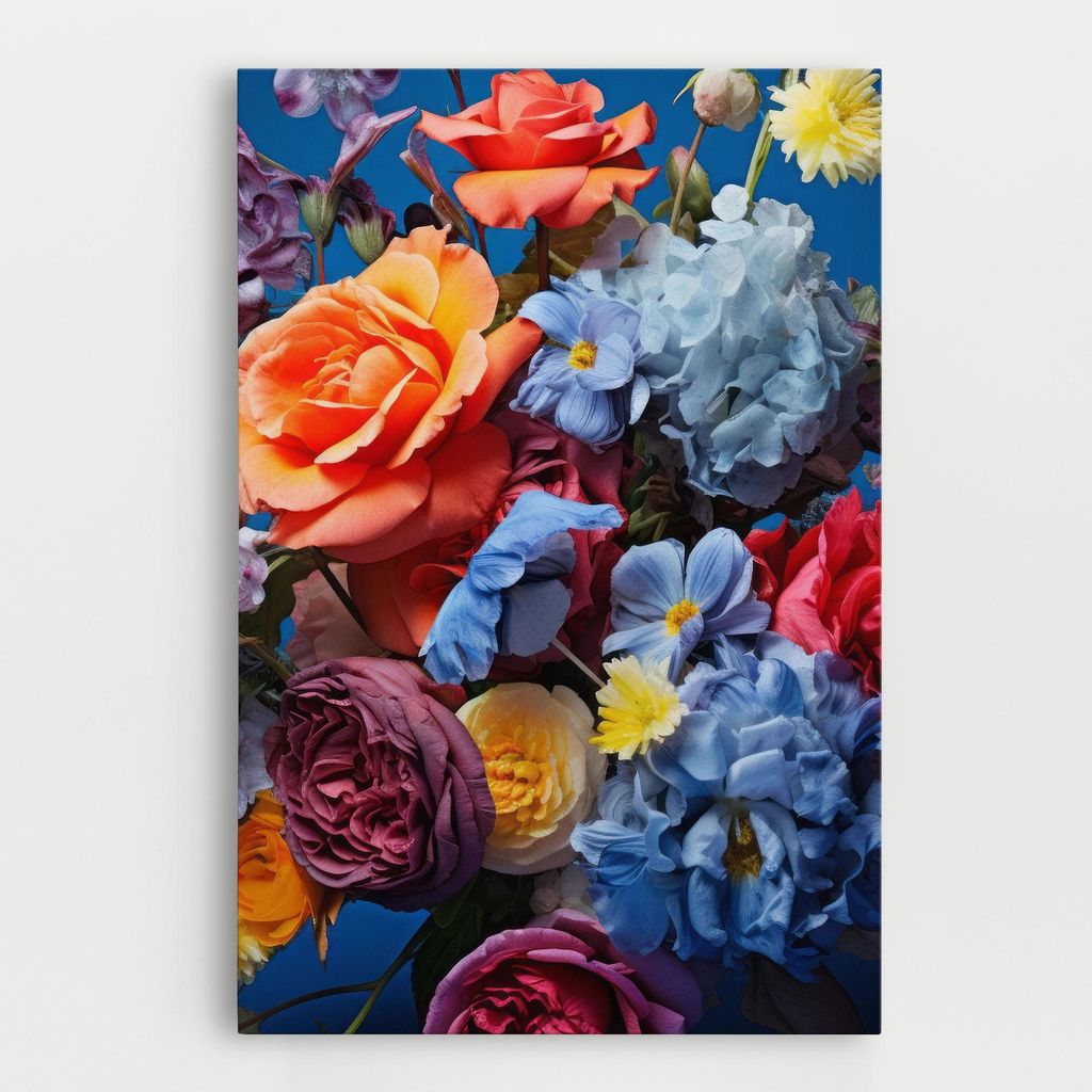 ARTHUB Leinwandbild 70x100 cm, Blue Orange Bouquet | Wohnzimmerdekoration, Hängende Bilder, Wanddekoration, Heimdekoration, Blumen, Blumenstrauß